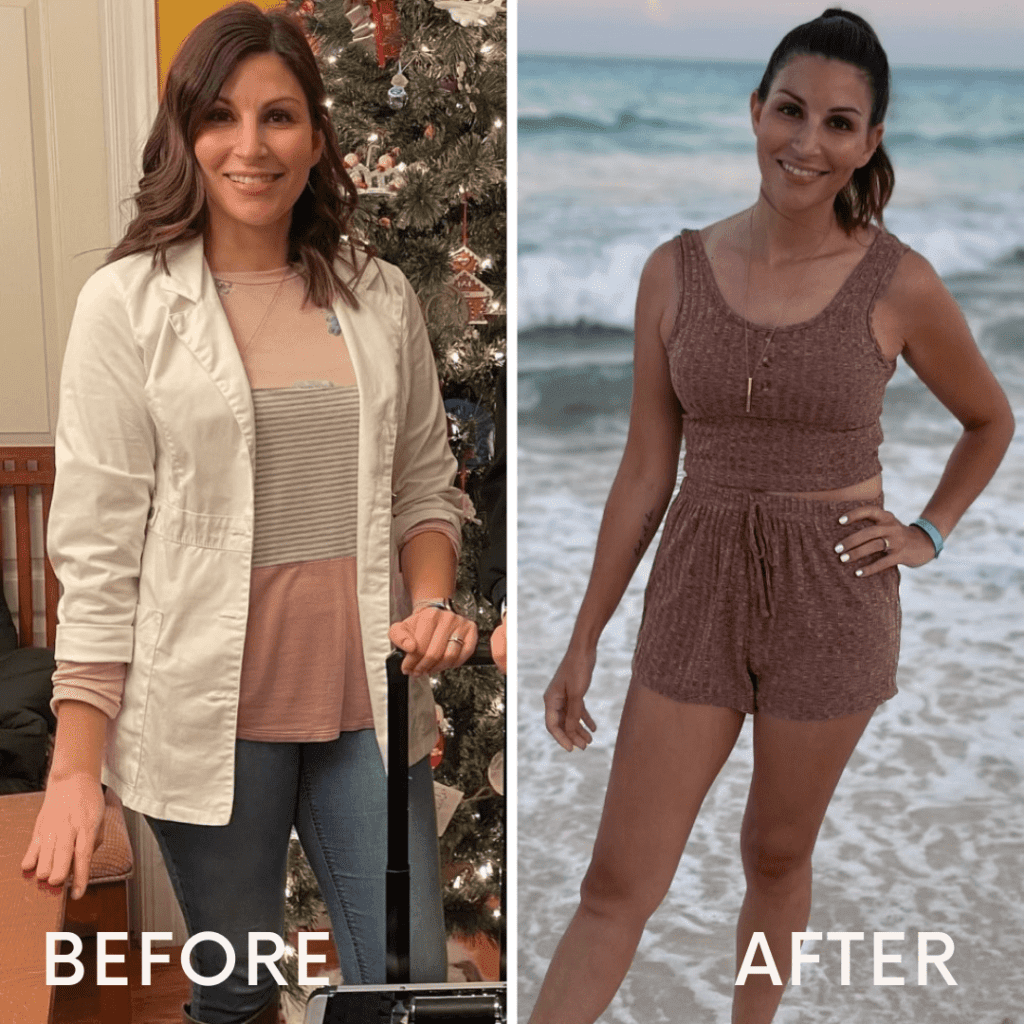 Before and after skinny shot at the beach